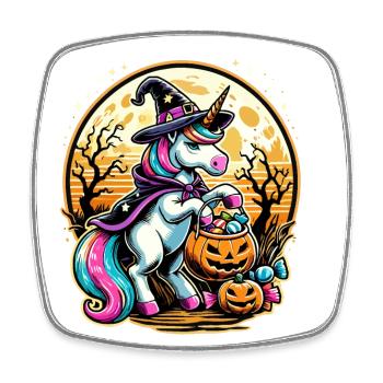 Lustiges Hexen Einhorn Halloween Trick or Treat - Viereckiger Kühlschrankmagnet - Weiß - Vorne