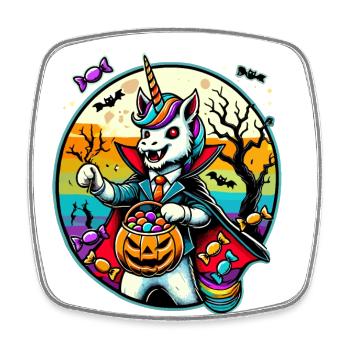 Funny Vampire Unicorn Loves Candy - Square fridge magnet - white - Front