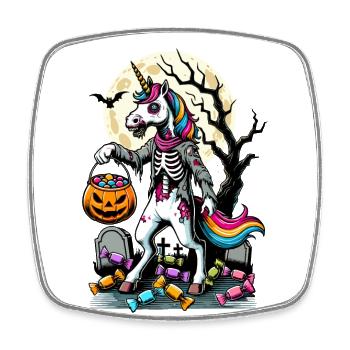 Funny Zombie Unicorn Loves Candy - Square fridge magnet - white - Front