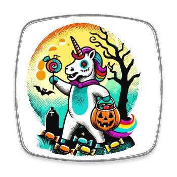 Funny Zombie Unicorn Loves Candy - Square fridge magnet - white - Front