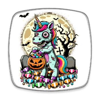 Funny Zombie Unicorn Loves Candy - Square fridge magnet - white - Front