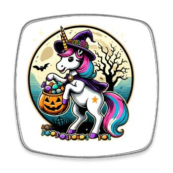 Drôle de sorcière licorne veut des bonbons - Magnet carré - blanc - Devant