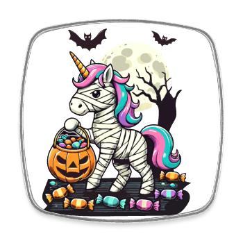 Drôle de licorne momie aime les bonbons - Magnet carré - blanc - Devant