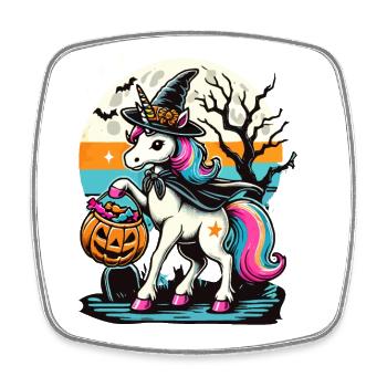 Funny Witch Unicorn Wants Candy - Square fridge magnet - white - Front