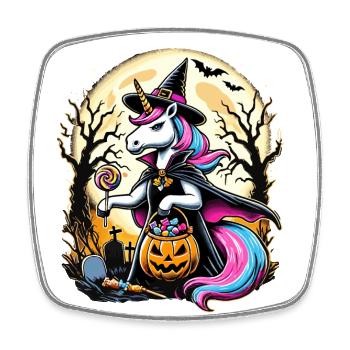 Drôle de licorne sorcière aime les bonbons - Magnet carré - blanc - Devant