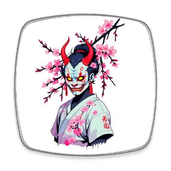 Oni Samurai Vaporwave Aesthetic Japan Culture - Square fridge magnet - white - Front