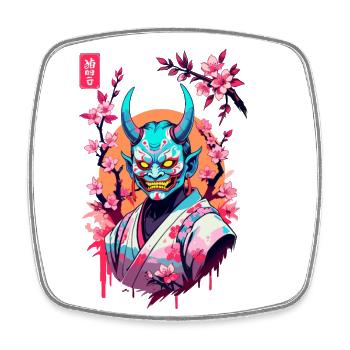 Oni Samouraï Vaporwave Esthétique Japon Culture - Magnet carré - blanc - Devant