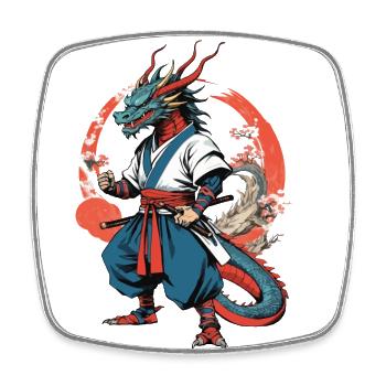 Samouraï Dragon Vintage Ukiyo-e Style Artwork - Magnet carré - blanc - Devant