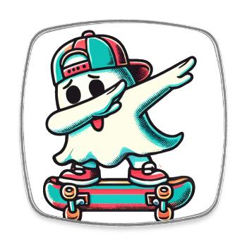 Planche à roulettes Dab Ghost Drôle Halloween - Magnet carré - blanc - Devant