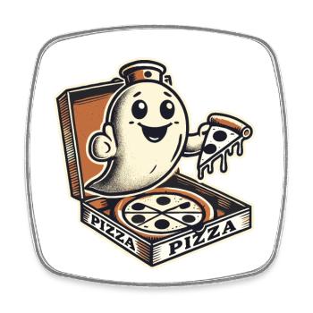 Pizza Geist lustiges Retro Halloween Kostüm - Viereckiger Kühlschrankmagnet - Weiß - Vorne