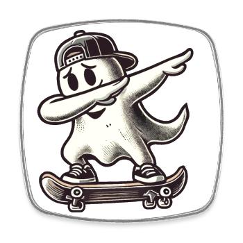 Skateboaring Dabbing Ghost Skateboard Dab - Square fridge magnet - white - Front