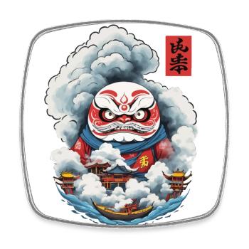 Japanese Daruma Aesthetic Yokai Design - Square fridge magnet - white - Front