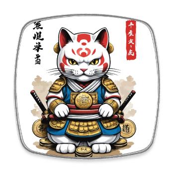 Samurai Katze in Ästhetischem Japan Style - Viereckiger Kühlschrankmagnet - Weiß - Vorne