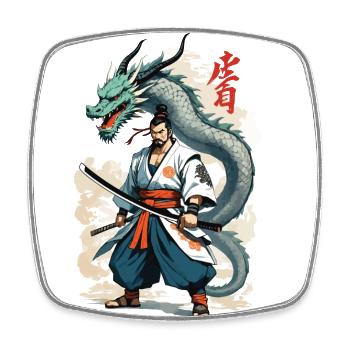 Samouraï Dragon Vintage Ukiyo-e Style Artwork - Magnet carré - blanc - Devant