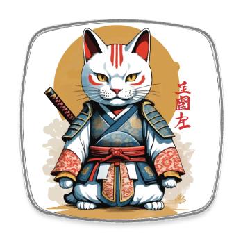 Samurai Cat Japanese Artwork Anime Design - Square fridge magnet - white - Front