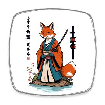 Kitsune Samurai Fuchs Vintage Ukiyo-e Stil - Viereckiger Kühlschrankmagnet - Weiß - Vorne