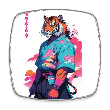 Tiger Yokai Vaporwave Aesthetic Samurai Art - Square fridge magnet - white - Front