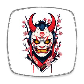 Oni Démone Masque Samouraï Japonais - Magnet carré - blanc - Devant