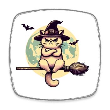 Mauvaise humeur Sorcière Chat Drôle Magicien Chat - Magnet carré - blanc - Devant