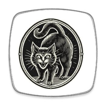 Chat Sorcier Noir Effrayant Mignon Halloween - Magnet carré - blanc - Devant