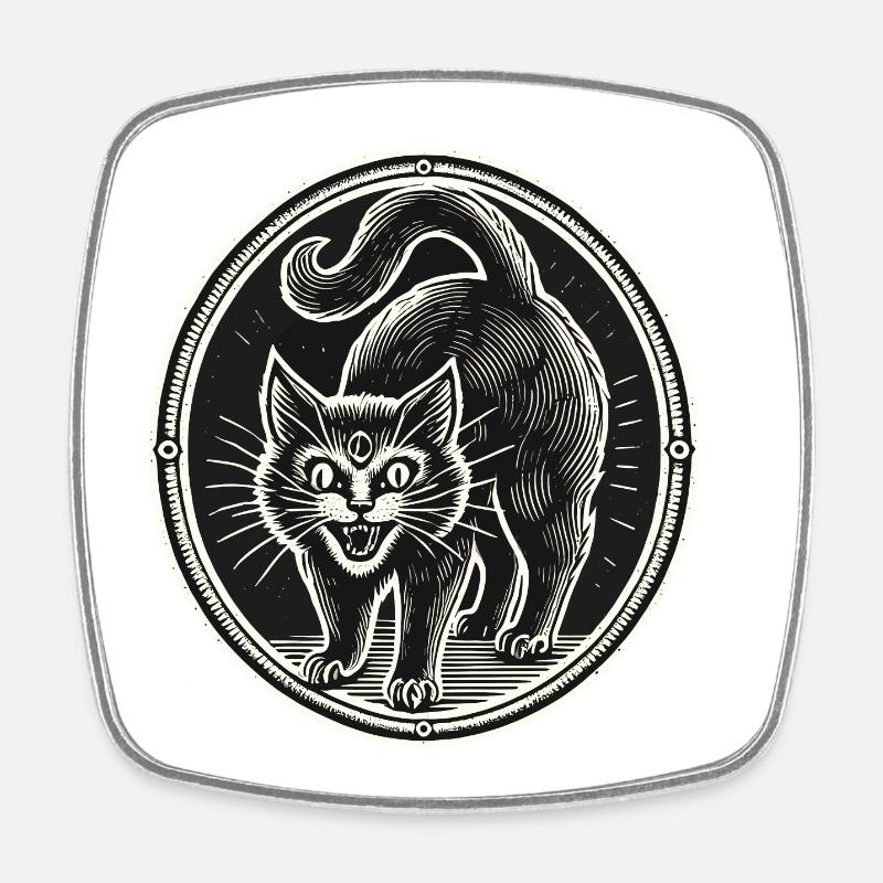 Chat Sorcier Noir Effrayant Mignon Halloween - Magnet carré - blanc