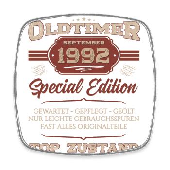32. Geburtstag Oldtimer September 1992 Jahrgang 92 - Viereckiger Kühlschrankmagnet - Weiß - Vorne