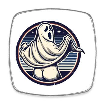Funny Halloween Ghost Freak Under Sheet - Square fridge magnet - white - Front