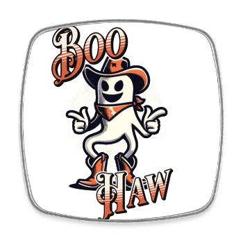 Funny Cowboy Ghost Says Boo Haw Halloween - Square fridge magnet - white - Front