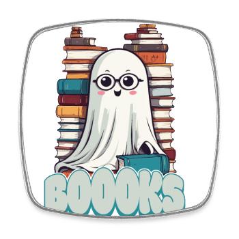 Cute Book Lover Ghost - Square fridge magnet - white - Front