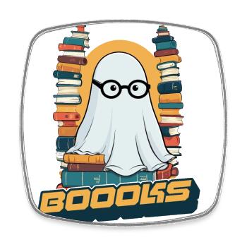 FunnyCute Book Lover Ghost Says Boook - Square fridge magnet - white - Front