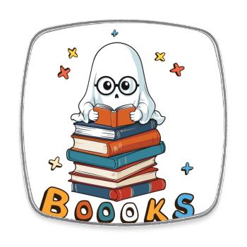 Cute Funny Book Lover Ghost - Square fridge magnet - white - Front