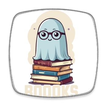 Mignon amateur de livres fantôme avec livre - Magnet carré - blanc - Devant