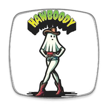 Cowboy Girl Ghost Funny Hawboody Saying - Square fridge magnet - white - Front