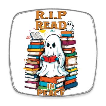 Cute book lover ghost reading in peace - Square fridge magnet - white - Front