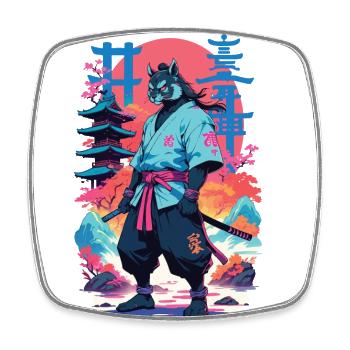 Tanuki Yokai Vaporwave Aesthetic Samurai Art - Square fridge magnet - white - Front
