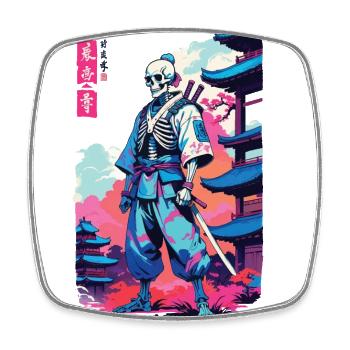 Oni Skeleton Samurai Vaporwave Aesthetic - Square fridge magnet - white - Front