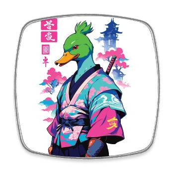 Samurai Duck in Aesthetic Vaporwave Style - Square fridge magnet - white - Front