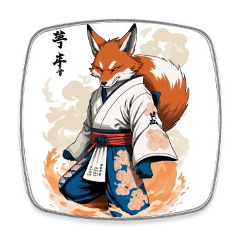 Kitsune Samurai Fox Vintage Ukiyo-e Style - Square fridge magnet - white - Front
