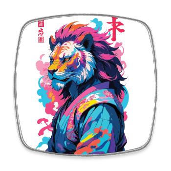 Samurai Löwe Aesthetic Vaporwave Stil - Viereckiger Kühlschrankmagnet - Weiß - Vorne