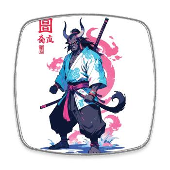 Samouraï Oni Yokai Esthétique Style Vaporwave - Magnet carré - blanc - Devant
