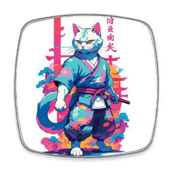 Chat samouraï Vaporwave Esthétique Japon Art - Magnet carré - blanc - Devant