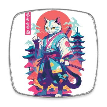 Samurai Katze Vaporwave Aesthetic Japan Kunst - Viereckiger Kühlschrankmagnet - Weiß - Vorne
