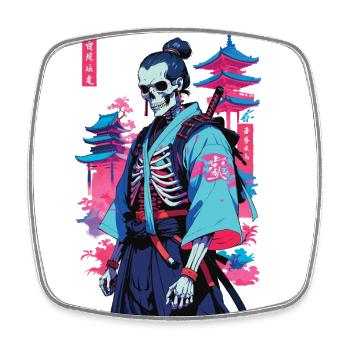 Oni Skeleton Samurai Vaporwave Esthétique - Magnet carré - blanc - Devant