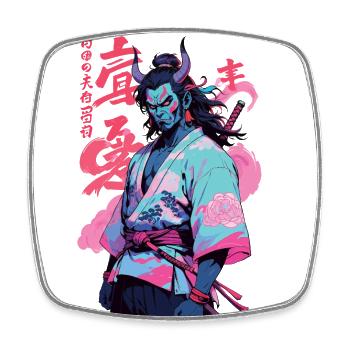 Samurai Oni Yokai Aesthetic Vaporwave Style - Square fridge magnet - white - Front