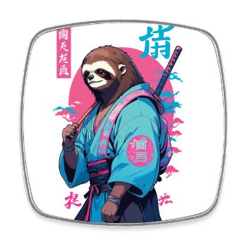 Samurai Sloth Aesthetic Vaporwave Style - Square fridge magnet - white - Front