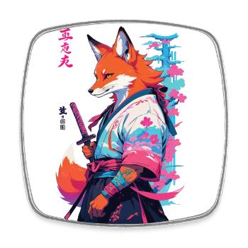 Kitsune Samurai Fuchs Aesthetic Vaporwave Stil - Viereckiger Kühlschrankmagnet - Weiß - Vorne