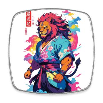 Samouraï Lion Esthétique Vaporwave Style Japon Art - Magnet carré - blanc - Devant