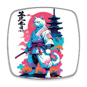 Chat samouraï Vaporwave Esthétique Japon Art - Magnet carré - blanc - Devant