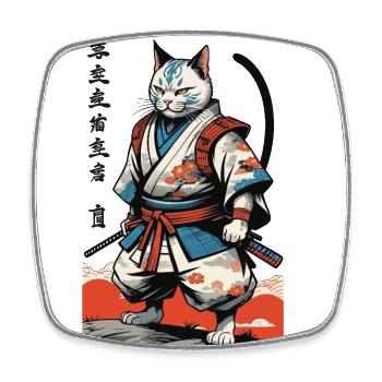 Samurai Cat Vintage Ukiyo-E Japanese - Square fridge magnet - white - Front