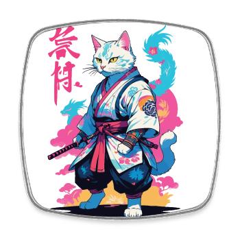 Chat samouraï Vaporwave Esthétique Japon Art - Magnet carré - blanc - Devant